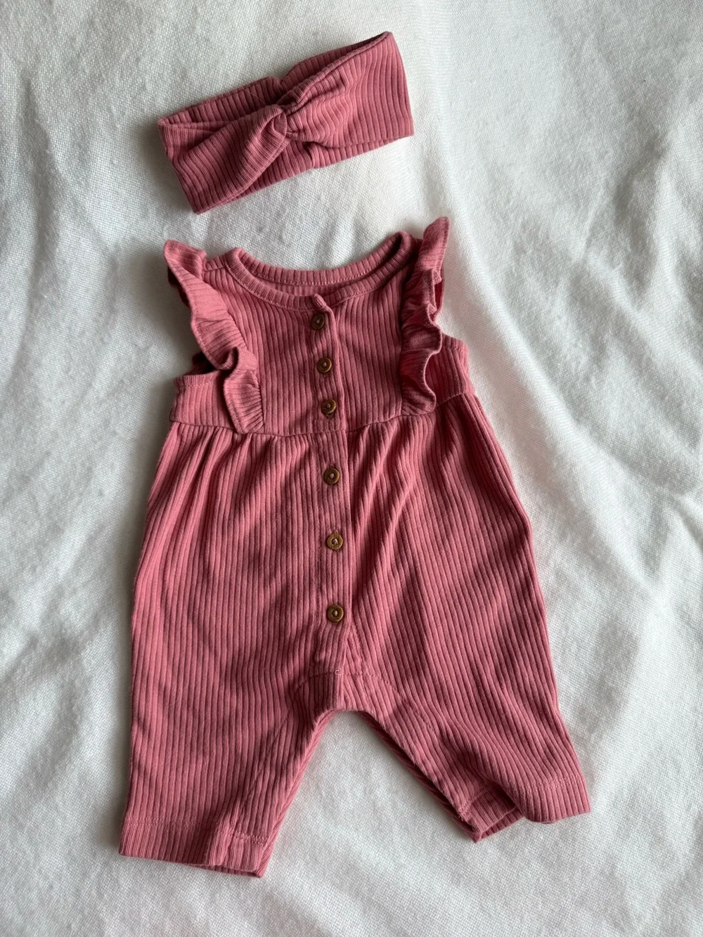 Carter's Newborn Mauve-Pink Button Romper with Headband